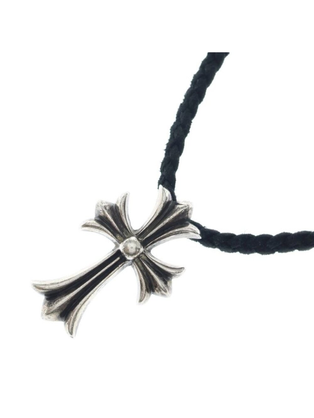 Chrome Hearts CH CL Small CH Cross Leather Blade Necklace 925 Sterling Silver